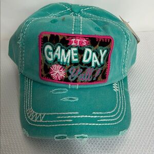 New with Tags Distressed Style Blue BAseball Cap It's Game Day Y'all Patch Hat